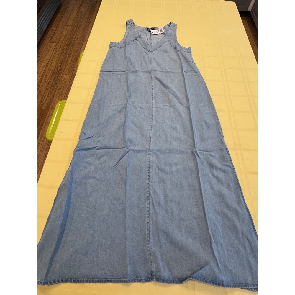DKNY Womens Light Wash Denim V-Neck Sleeveless Maxi Dress P6SBWFZK Size S NEW